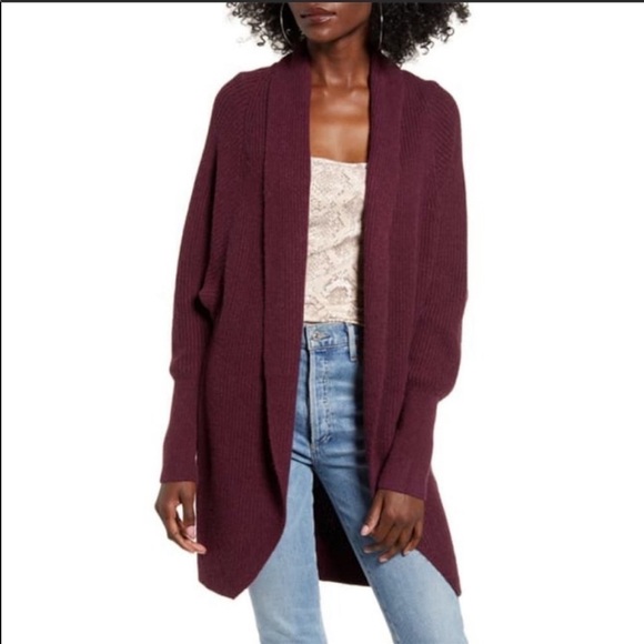 NWT Leith Dolman Sleeve Long Cardigan Burgundy XS - Picture 1 of 9